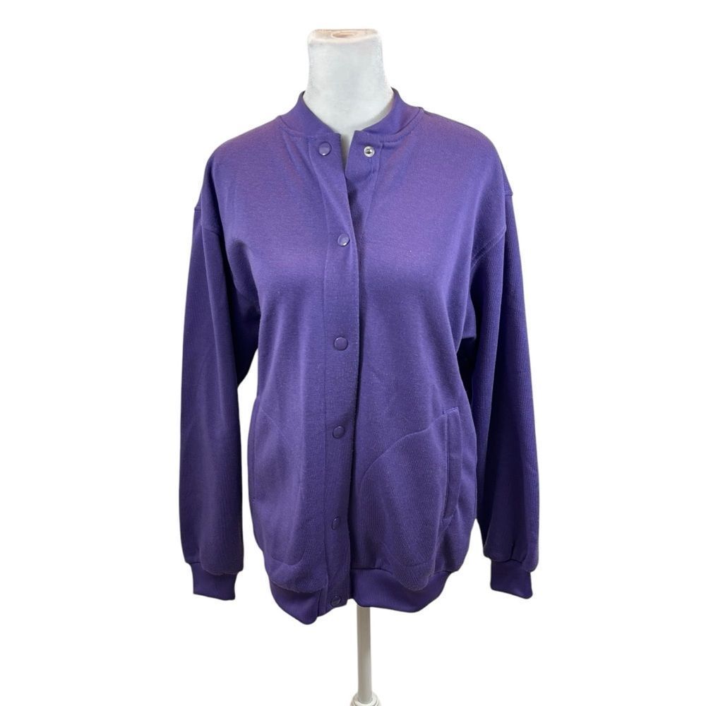 Ladies Vintage Tudor Court Snap Button Front Sweatshirt Purple Size Medium